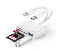Lecteur de carte SD pour iPhone et Android, Lightning USB C SD Lecteur de carte mémoire avec port SD/MicroSD/USB OTG, adaptateur de carte SD pour iPhone 17/16/15/14/13/12, Pad, Samsung, Google