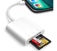 Lecteur de Carte SD pour iPhone iPad, 3 en 1 Adaptateur de Carte SD pour iphone avec Double Fente pour Micro SD/SD, Adaptateur de Carte mémoire SD avec Lecture et Chargement simultanés