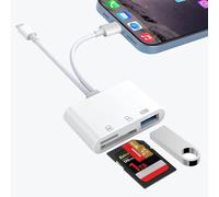 Lecteur de Carte SD pour iPhone/iPad, 3 en 2 USB C vers Lecteur de Carte SD/TF Adaptateur Lecteur de Carte mémoire pour Micro SDXC, SDHC, SDXC, Cartes SD, Disque USB