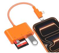 Lecteur de carte SD pour iPhone iPad, connecteurs Lightning et USB C doubles, lecteur de carte mémoire 3 en 1 avec adaptateur pour appareil photo USB, lecture simultanée de carte SD/TF, visionneuse