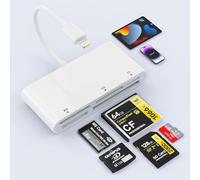 Lecteur de Carte SD pour iPhone, Lecteur de Carte mémoire Multi iPhone 5-en-1 pour Cartes XD, CF, SD, TF, MS, Adaptateur de Lecteur de Carte mémoire SD pour iPhone 14/14 Pro/14 Pro Max/13/12/iPad