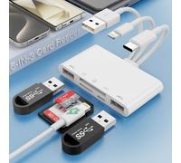 Lecteur De Carte Sd Tf 5-En-3 Pour Iphone/Ipad/Android/Mac Book/Ordinateur/Tablette/Caméra, Adaptateur Usb Otg Usb C Et Usb A Avec Fentes Pour Cartes Micro Sd & Sd, Supporte Sd/Mic[MEM6170532]