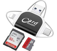 Lecteur de Carte SD TF Universel Multi-Ports 4 en 1,Lecteur de Carte mémoire USB C SD TF,Lecteur de Carte mémoire 4 en 1,Lecteur de Carte SD Lightning,Adaptateur USB de Carte SD,Plug and Play (Black)