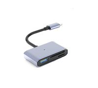 Lecteur de Carte Type-C vers SD/TF Double Carte + USB Adaptateur en Aluminium Gris Universel