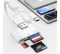 Lecteur de Carte XD, Lecteur de Carte SD MicroSD XD 3 en 1 avec USB-C, Lightning, USB A - Compatible avec iPhone 16/15/14/13/12/11, iPad, MacBook, Appareil Photo et PC