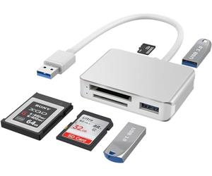 Lecteur de Carte XQD/SD/Micro SD, Lecteur/graveur/Adaptateur de mémoire Multi-Cartes avec 2 Ports USB3.0, Prise en Charge de la Carte XQD Sony G/M Series Lexar 2933x/1400x, SD/SDHC/TF Windows/Mac OS