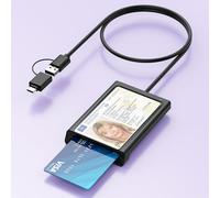 Lecteur de Cartes à Puce USB-A + USB-C avec NFC,Lecteur de Cartes à Puce USB-A + USB-C Lecteur DOD pour Carte d'identité et Carte bancaire Compatible avec Windows, Linux et Android, câble de 95 cm