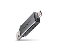 Lecteur de cartes Axagon CRE-DAC USB 3.0 Type-A/Type-C 5 Gbps, 2 slots SD/microSD, Gris, Aluminium, compatible Windows/macOS/Linux/Android/iOS