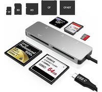 Lecteur de Cartes CFast, USB 3.0 USB C CFast 2.0/CF/SD/TF/XD Memory Card Adapter,Lecture simultanée de 5 Cartes à Grande Vitesse,Lecteur de Cartes en Aluminium,Compatible Windows/Linux/Mac OS