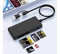 Lecteur de cartes portable USB-A et USB-C, support multi-cartes | SD/MicroSD/CF/MS/xD, double connecteurs USB, Plug and Play, design compact, large compatibilité