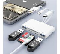 Lecteur de cartes SD 5 en 3 pour iPhone iPad avec port USB A et port de charge, Lightning + USB A + lecteur de cartes mémoire USB C vers SD pour iPhone/iPad/Android/MacBook/PC/tablette/appareil