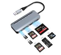 Lecteur de Cartes SD Multiples, 7 en 2 USB C & USB3.0 Double Connecteur Lecteur de Carte pour SD/TF/MS/XD/CF, Mémoire 5Gbps Adaptateur Hub pour SDXC, SDHC, SD, MMC, RS-MMC, Micro SDXC, Micro SD