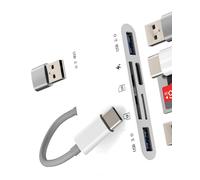 Lecteur de cartes SD USB C (6 en 1) Adaptateur USB OTG pour iPhone 16 15 Pro Max Micro SD Card Reader pour iPad MacBook Type C Chargeur compatible avec Samsung S25 pour Apple TF Mémoire numérique