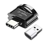 Lecteur de cartes TF/SD avec adaptateur USB C, USB-C vers Micro SD SDXC SDHC OTG USB Adaptateur de mémoire TF Type C Lecteur de carte mémoire pour Galaxy, Huawei, tablettes, PC, MacBook (Noir)