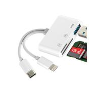 Lecteur de cartes USB C Lightning vers SD (3 en 2) USB OTG Câble 3.0 Adaptateur Micro SD TF Card Reader pour iPhone 16 15 14 13 Pro Max Type C Adapter pour Apple iPad Compatible avec Samsung Android