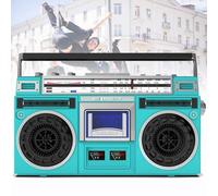 Lecteur de cassettes portable, lecteur de cassettes CD, Boombox Bluetooth rétro des années 80, avec radio AM/FM, prise en charge de l'entrée SD/USB, pour famille, les voyages, la danse de rue,Green