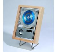 Lecteur de CD Mural, Cadre Photo décoratif Musical, Haut-Parleur intégré, USB/5.1 Bluetooth bidirectionnel/AUX, écran horaire, pour Maison, Couloir, Bureau, décoration Murale(Natural Wood Color)