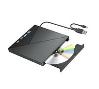 Lecteur de disque optique externe pour utilisation d'ordinateur, lecteur Plug and Play avec câble USB-A et Type-C intégré, corps compact de 15 x 15 cm pour configuration d'ordinateur portable, lecteur