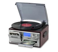 Lecteur de disque vinyle 10 en 1 3 vitesses Bluetooth vintage Lecteur cassette CD Radio AM/FM Enregistreur USB Entrée auxiliaire RCA Line-Out (Rouge-Argent)
