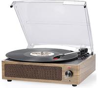 Lecteur de disque vinyle Bluetooth avec deux haut-parleurs stéréo intégrés, prise en charge USB, radio FM, sortie RCA, entrée auxiliaire, portable et léger (noir rétro)