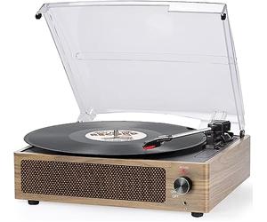 Lecteur de disque vinyle Bluetooth avec deux haut-parleurs stéréo intégrés, prise en charge USB, radio FM, sortie RCA, entrée auxiliaire, portable et léger (noir rétro)