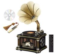 Lecteur de Disque Vinyle Gramophone, Gramophone Vintage, Tout-en-Un phonographe nostalgique 2.1 qualité sonore stéréo HiFi avec télécommande sans Fil/clé USB rétro/Disque, pour Connexion Bluetooth/FM