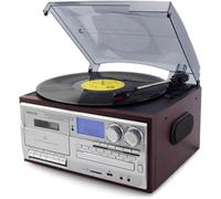 Lecteur de disque vinyle multifonction | Prend en charge les disques LP 17,8/25,4/30,5 cm, couvercle anti-poussière transparent, armoire en bois vintage, écran LCD