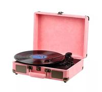 Lecteur de disque vinyle portable phonographe Bluetooth haut-parleur en cuir design valise plateau tournant fonctionnel pour bureau et maison