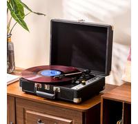 Lecteur de disque vinyle rétro - Phonographe stéréo Bluetooth pour la maison et le salon (design vintage européen) (noir)