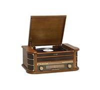 Denver Electronics MCR-50 Lecteur de disques vinyles Design rétro. Radio FM/AM. Lecteur CD et Cassette. Haut-parleurs 5W. Fonction d'enregistrement. Boîtier en Bois