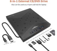 Lecteur DVD CD Externe USB 3.0 et Type-C - Graveur CD/DVD +/-RW multifonction 7 en 1- pour PC Windows 11/10/8/7 Linux Mac OS