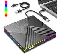 Lecteur DVD CD Externe, USB 3.0 Graveur DVD CD Externe, RGB Lecteur CD DVD Externe pour PC, Optique Portable CD DVD -/+RW Drive pour Laptop Desktops MacBook Mac OS Windows 11/10/8/7/XP Linux Vista