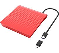 Lecteur DVD/CD Externe,USB 3.0 & Type-C Portable DVD Graveur,CD/DVD +/-RW ROM DVD Drive,iMac,MacBook Air/Pro,Compatible avec Win11/10/8/7/XP/Linux/Vista/MacOS,Rouge