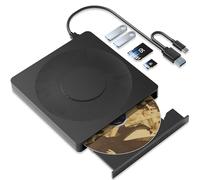 Lecteur DVD externe 5 en 1 pour ordinateur portable avec LightScribe DVD graveur CD ROM externe CD/DVD pour PC, lecteur DVD externe USB 3.0, lecteur DVD lecteur de disque compatible avec Windows
