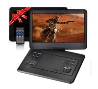 Lecteur DVD portable 16" avec écran pivotant de 14,1", batterie de 6 heures, support d'appui-tête de voiture, prend en charge tous les disques/carte SD/USB/synchronisation TV, noir