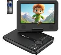 Lecteur DVD Portable 9,5"" avec écran pivotant HD 7,5"" pour Voiture et Enfants, Autonomie 4-6 Heures, Support Multiformat Disques/SD/USB, Synchro TV, Deux Haut-parleurs, avec Chargeur Voiture
