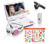 Lecteur DVD portable de 9 pouces avec casque, port USB et dispositif de suspension Lenco DVP-920PK Rose