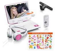 Lecteur DVD portable de 9 pouces avec casque, port USB et dispositif de suspension Lenco DVP-920PK Rose