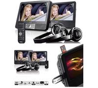 Lecteur DVD portable TFT 16:9 LENCO Ecrans 2 x 9 POUCES USB-SD DVD-R/RW, DVD+R, CD + 2 Casques + Télécommande + 2 SUPPORTS