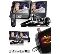 Lecteur DVD portable TFT 16:9 LENCO Ecrans 2 x 9 POUCES USB-SD DVD-R/RW, DVD+R, CD + 2 Casques + Télécommande + 2 SUPPORTS