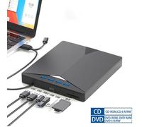 Lecteur et Graveur DVD/CD-ROM Externe - Noir, avec Lecteur de Carte SD/TF et de USB - pour Windows 7/8/10/Vista/XP/Mac OS