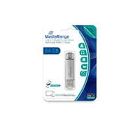 Lecteur Flash USB MediaRange MR937 64 Go USB Type-A/Type-C 3.2 Gen 1 Argent, Lecture 70 Mo/s, Ecriture 30 Mo/s, 69.5x17.1x8.2mm, 11g