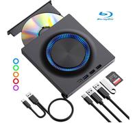 Lecteur Graveur Blu-ray Externe BD CD DVD 3D 4K USB 3.0 & USB-C Hub and SD, ROM +/-RW Disk pour Mac Windows 11/10/8/7 Linux PC