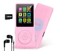 Lecteur MP3 128 Go avec Bluetooth 5.0, lecteur de musique numérique portable COVVY avec haut-parleur HD intégré, radio FM, fonction e-book, écouteurs inclus (rose)