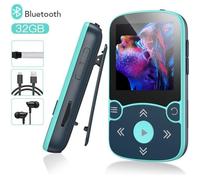 Lecteur MP3 Bluetooth AGPTEK 32Go avec Clip et Podomètre - HiFi sans perte - Radio FM/Podo - Bleu