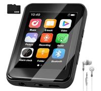 Lecteur MP4 64G Bluetooth 5.3 avec Écran Tactile 2,4 Pouces, Baladeur MP4 Portable avec Haut-Parleur HD Intégré, Radio FM, Enregistreur Vocal Son HiFi sans Perte, Supporte Carte TF Jusqu'à 512 G