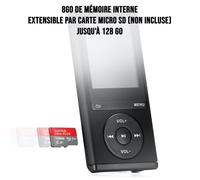 Lecteur MP4 8Go lecture audio et video, Radio FM, Bluetooth V4,0, Podomètre noir