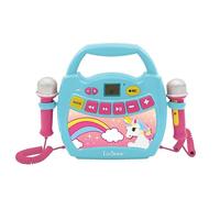 Lecteur Musical Portable Licorne pour Enfant avec micros et Effets Lumineux, Bluetooth, USB, Enregistrement et Changement de Voix, Rose/Bleu MP300UNIZ