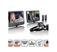 Lecteurs DVD portable TFT 16 :9 - 2 Ecrans 10'' USB-SD DVD-R/RW, DVD+R, CD + 2 Casques + Télécommande + 2 SUPPORTS