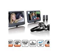 Lecteurs DVD portable TFT 16 :9 - 2 Ecrans 10'' USB-SD DVD-R/RW, DVD+R, CD + 2 Casques + Télécommande + 2 SUPPORTS